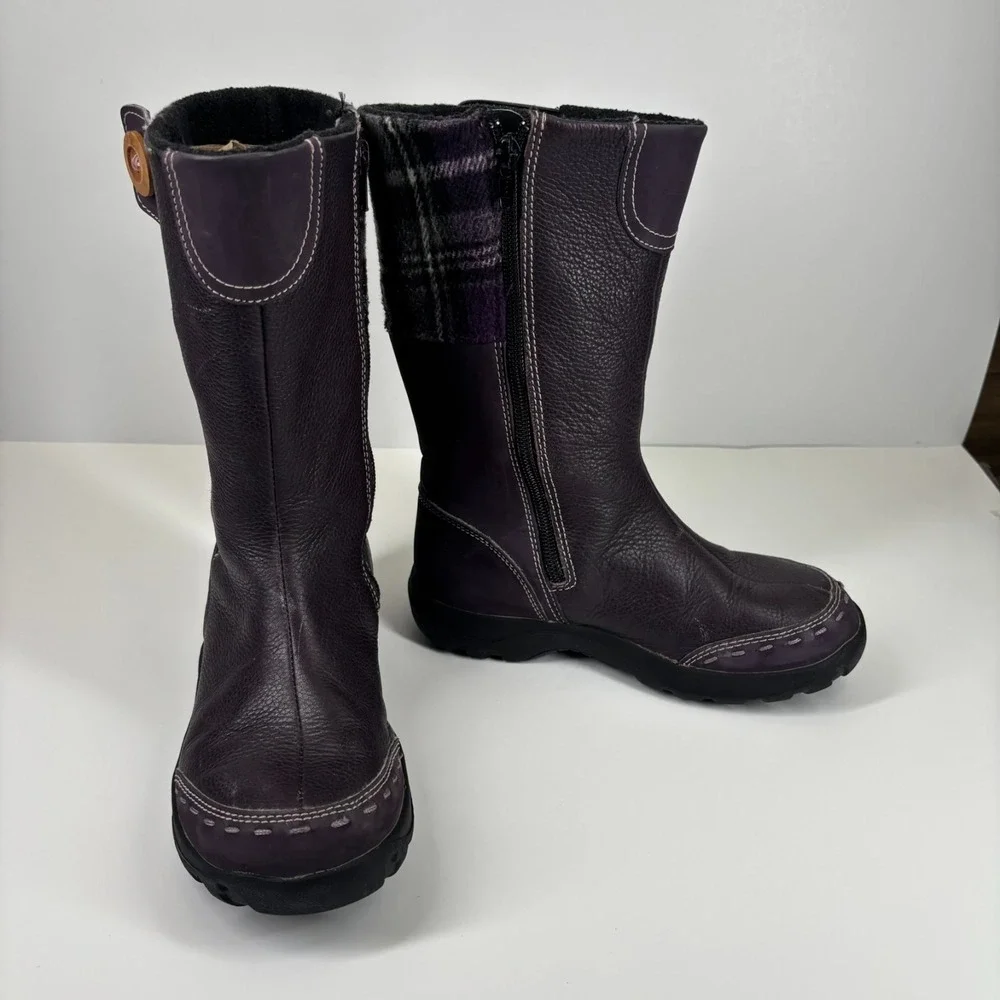 KEEN Darby Boots Kids Youth US 3 Sweet Grape Purple Plaid Leather Mid-Calf Boots